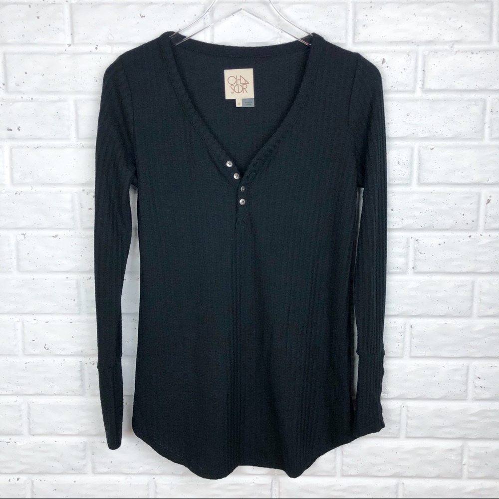 CHASER black thermal Henley | V-neck